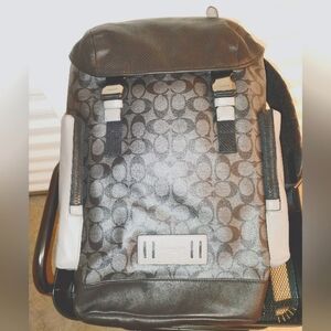 Coach Black and Gray Geometric Pattern Backpack